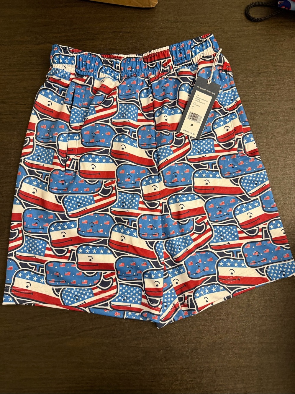 Vineyard Vine Boys Patriotic Print Swim/Board Shorts in Red, White & Blue